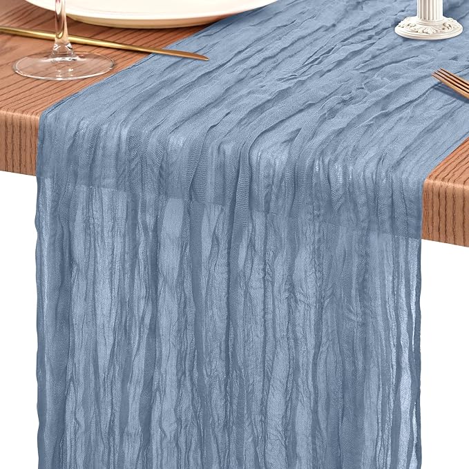 Showgeous 2 Pack Dusty Blue Cheesecloth Table Runners Boho Wedding Decor | - Image 9