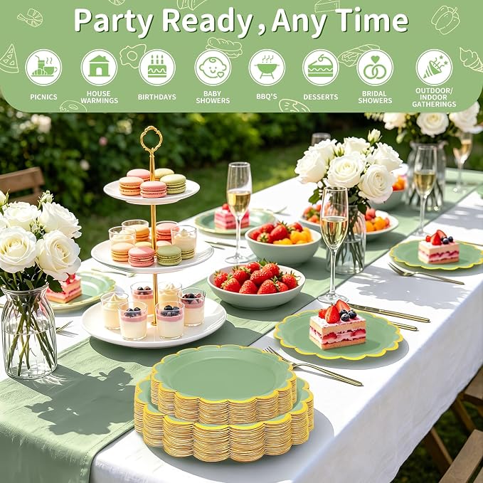 50 Pcs Sage Green Paper Plates Disposable, Dessert Cake Plates, - Image 3