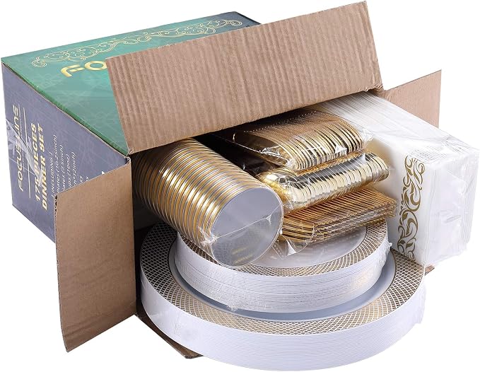 FOCUSLINE 175 Count Gold Dinnerware Set - Image 8
