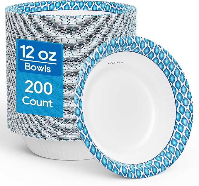 MUCHII 12 Oz Paper Bowls 200 Counts Disposable Bowls, Printed Soak Proof Small by MUCHII