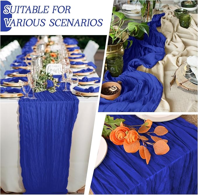 6 Pack Royal Blue Cheesecloth Table Runner 17x108 Inch Semi Sheer Boho Gauze - Image 4