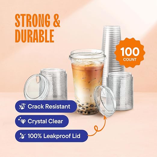 12 oz Clear Plastic Cups with Strawless Sip Lids - Image 2