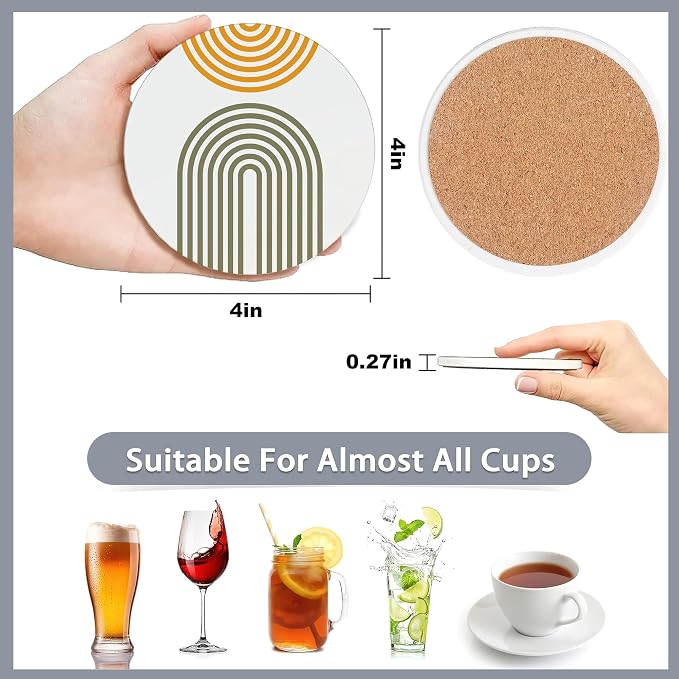 6 Pcs Coasters for Drinks with Holder, Minimalist Geometric Boho Absorbent - Image 2