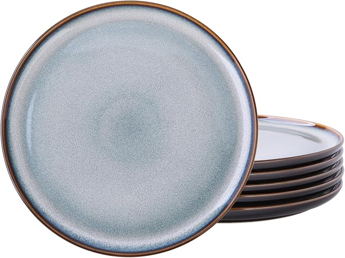 LERATIO Ceramic Plate Set of 6, 8.5 Inch Reactive Glaze Salad Plates | Modern by LeRatio