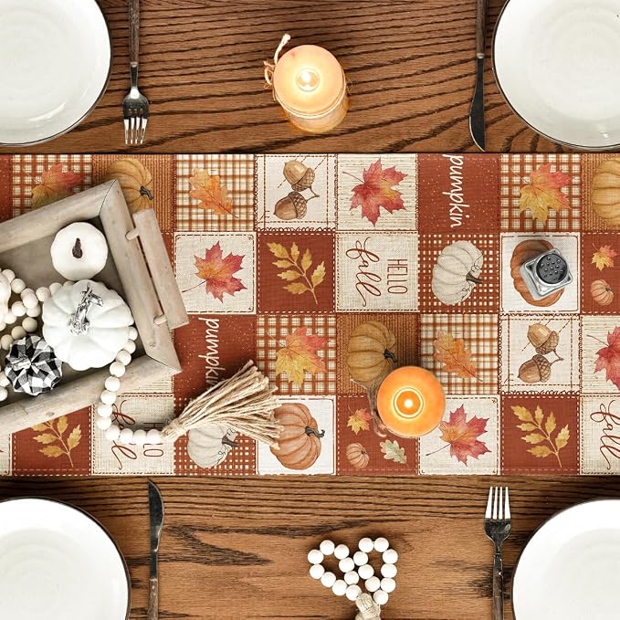 Artoid Mode 210 GSM Fall Table Runner 13x36 Inch Home Party Decor | Plaid - Image 4