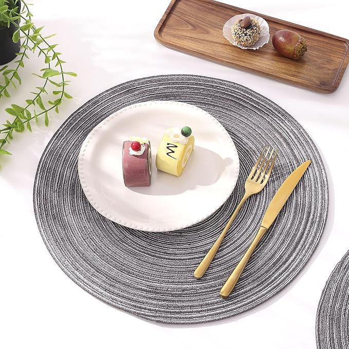 SHACOS Round Braided Placemats Set of 6 Round Table Mats 15 inch Cotton Washable - Image 9