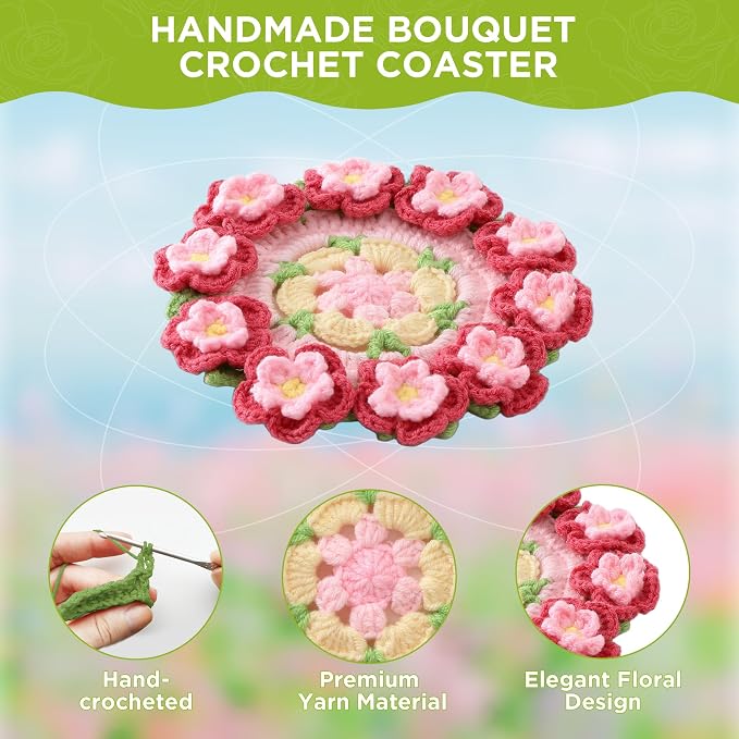 Crochet Flower Coasters, Handmade Bouquet Coasters - Image 4