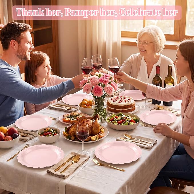 NatNarr 30 Pcs Pink Paper Plates, Bridal Baby Shower, Oil- and Water-Resistant - Image 8