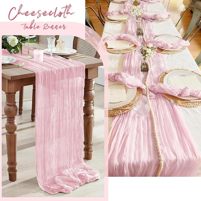 3 Pack Light Pink Cheesecloth Table Runner, 17 x 108 Inch, Gauze Cheese Cloth - Image 7