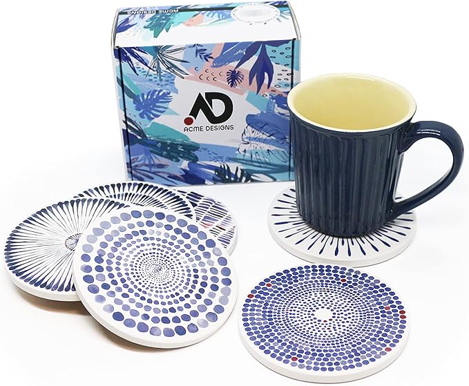 AD Set of 6 Coasters for Drinks Absorbing Round Ceramic Stone Coaster - Image 7