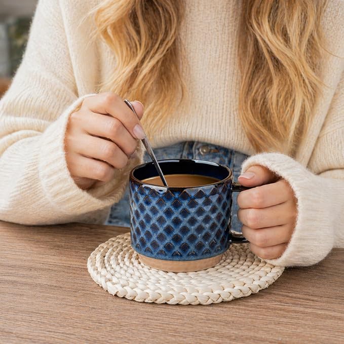 GBhome 12 OZ Stackable Coffee Mugs Set of 4, Ceramic Coffee Cups Set | Coffe - Image 4