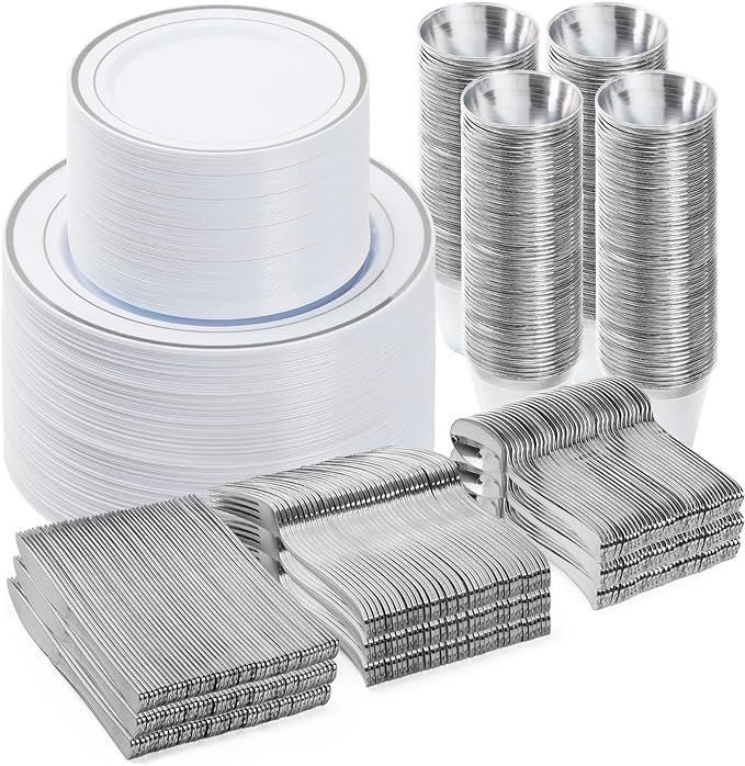 BESTVIP 600PCS Silver Dinnerware Set by Bestvip