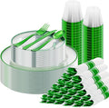 SUT 175 Pcs Green and Clear Plastic Dinnerware Set by SeeYouTomorrow