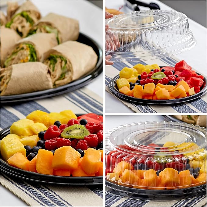 12" Catering Trays with Lids, Plastic Disposable Round Party Trays and Platters - Image 5
