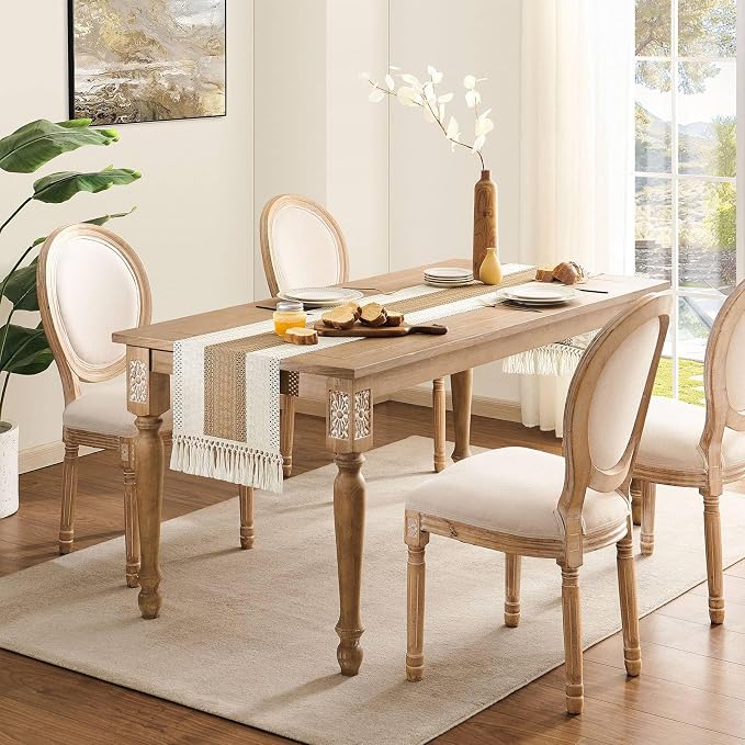 Macrame Style Bicolor Stitching Table Runner 14x36in Brown | Woven Boho Table - Image 3
