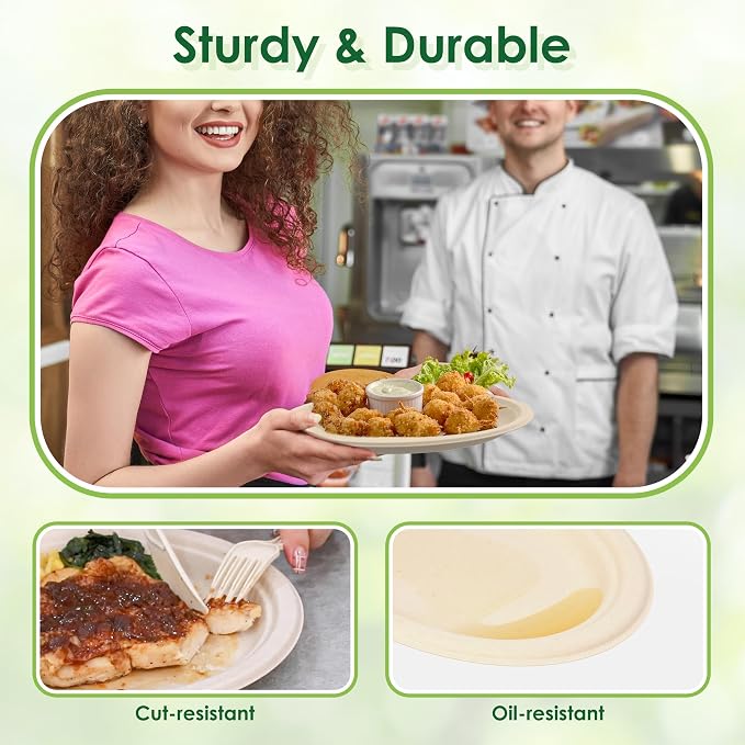 Compostable Oval Paper Plates, 12.5Inch 25Pack Disposable Heavy Duty Bagasse - Image 4