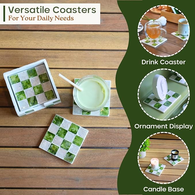 4" Capiz Checkered Coasters Set 6 - Image 5