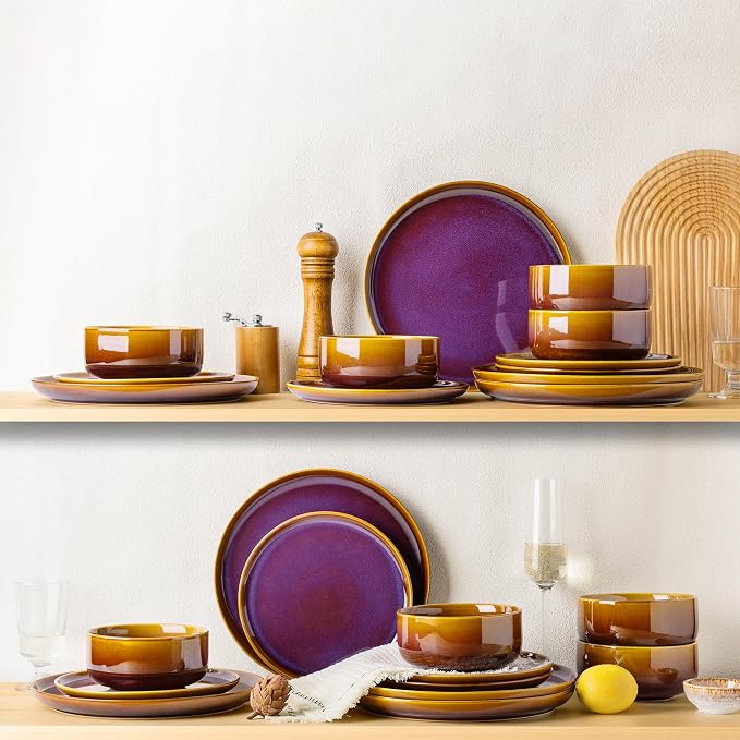 Ceramic Dinnerware Set for 4, 12-Piece Plates and Bowls Set | Handmade Reactive - Image 7