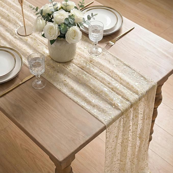 Artoid Mode Gold Gauze Champagne Table Runner 120 Inch 10FT, Glitter Metallic - Image 4