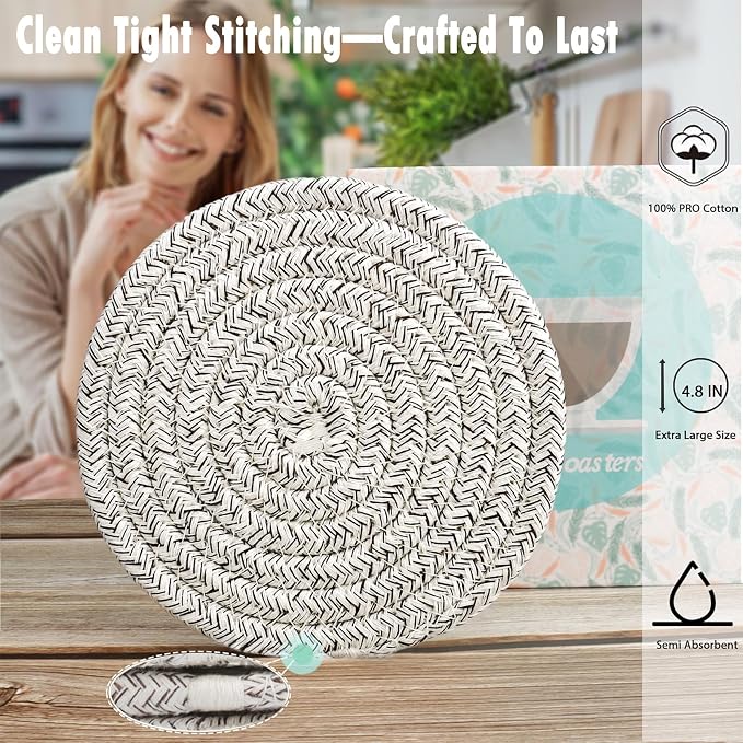 Oversized Cotton Drink Coasters Set of 4 – Absorbent Fabric - Image 3