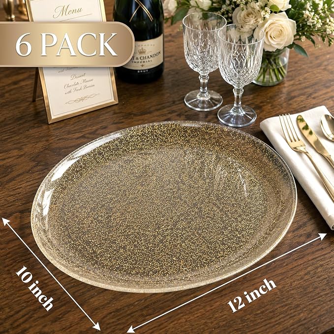 6Pack Gold Glitter Plastic Serving Trays Serving Platters - Image 3
