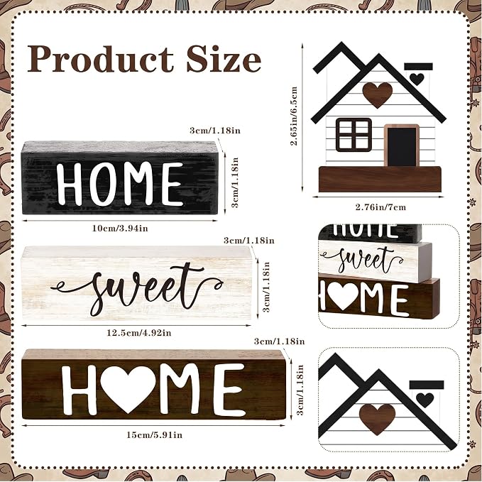 Cinnvoice 4 Pcs Woodhouse Wooden Block Decor Farmhouse Tiered Tray Signs Home - Image 3