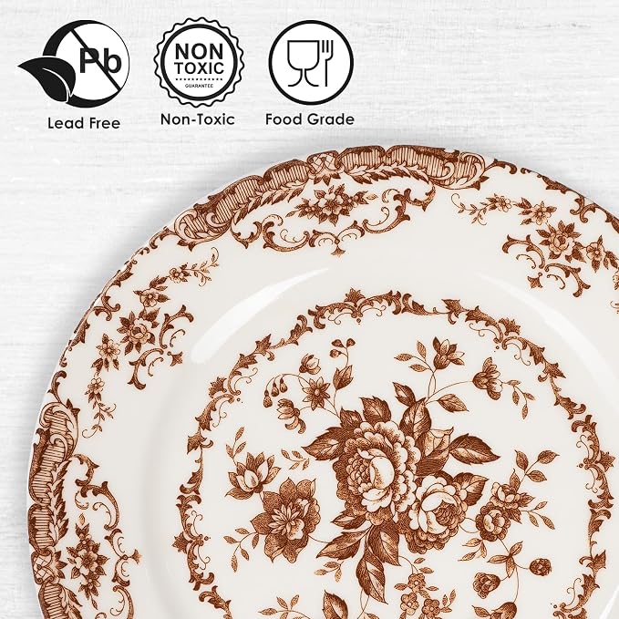 Dinner Plates, 10.5 inch Rose Floral Plate, Microwave Safe - Image 3