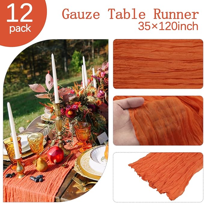 12 Pack Orange Cheesecloth Table Runner 10FT Boho Cheese Cloth Gauze Fabric - Image 3