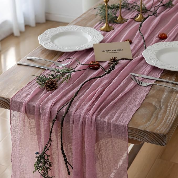 10Pcs Dusty Rose Cheesecloth Table Runner 120 Inches by KEKETOARRANGE