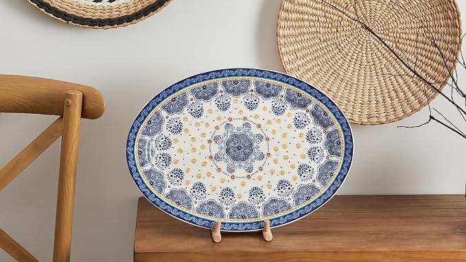 Bico Blue Talavera Ceramic 16 inch Oval Platter, Microwave & Dishwasher Safe - Image 4