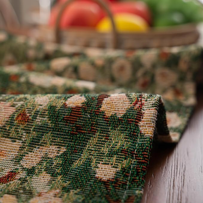 Ditsy Floral Table Runner Small Daisy Green 13 x 48 Inch | Jacquard Weave - Image 8