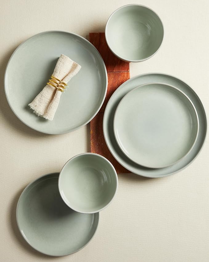Santorini Mist Terracotta Reactive Glaze Plates and Bowls Sets, Stoneware - Image 4