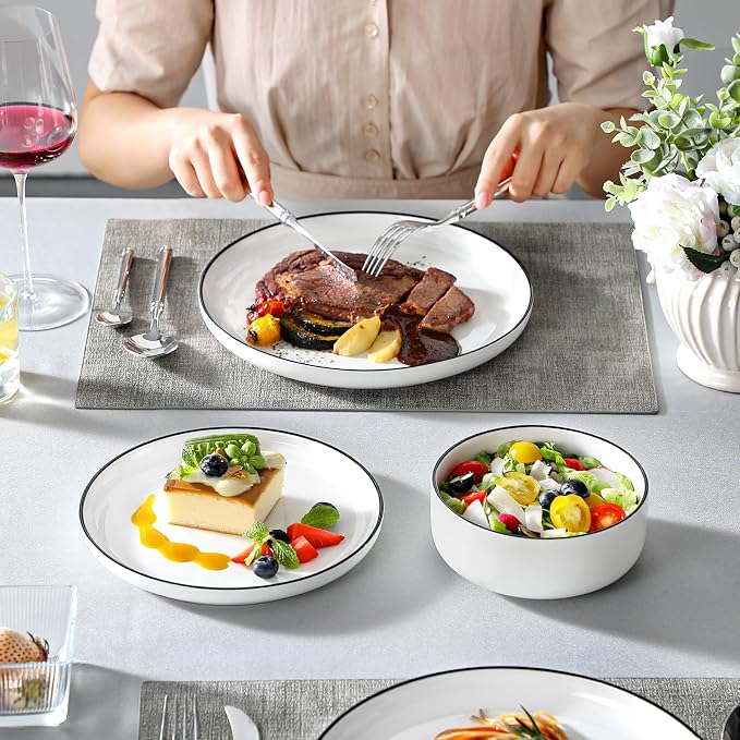 MALACASA 18 Pcs Porcelain Plates and Bowls Sets, Dinnerware Set - Image 5