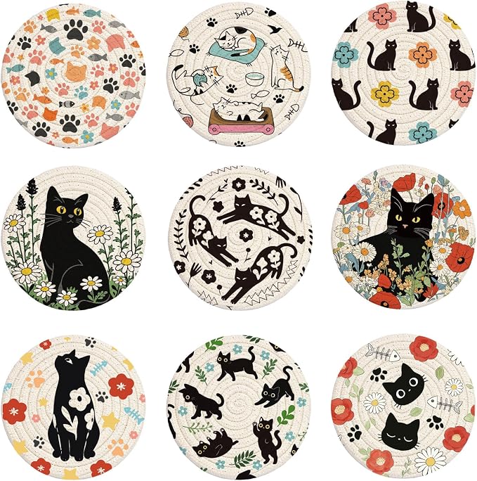 Cotton Woven Coaster Set of 9, 4.3In Fabric Coasters by GLASSWINDS