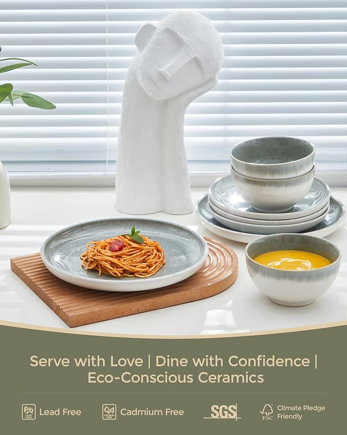 24 Piece Dinnerware Sets for 8, Modern Stoneware Plates and Bowls Sets - Image 3