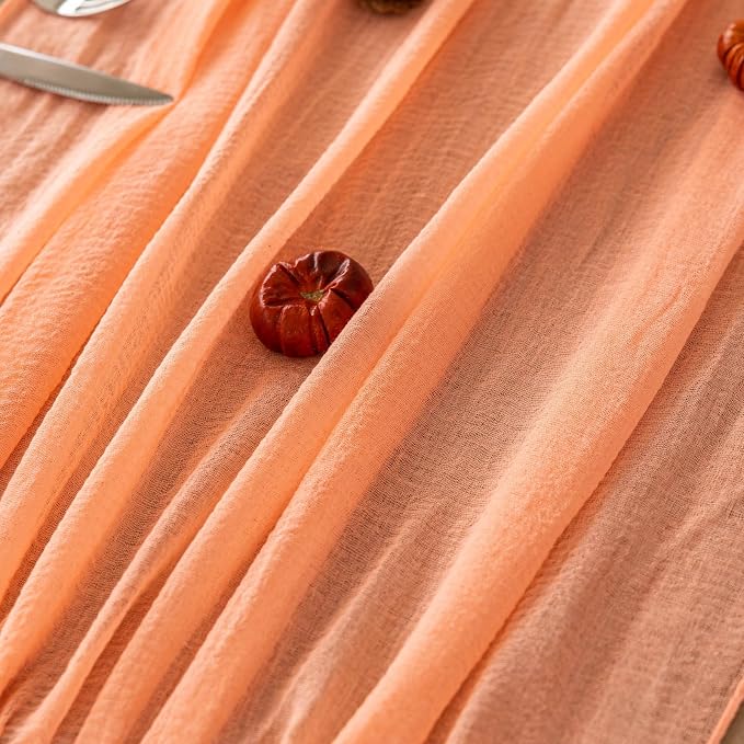 6Pcs Coral Peach Cheesecloth Table Runner 120 Inches - Image 5