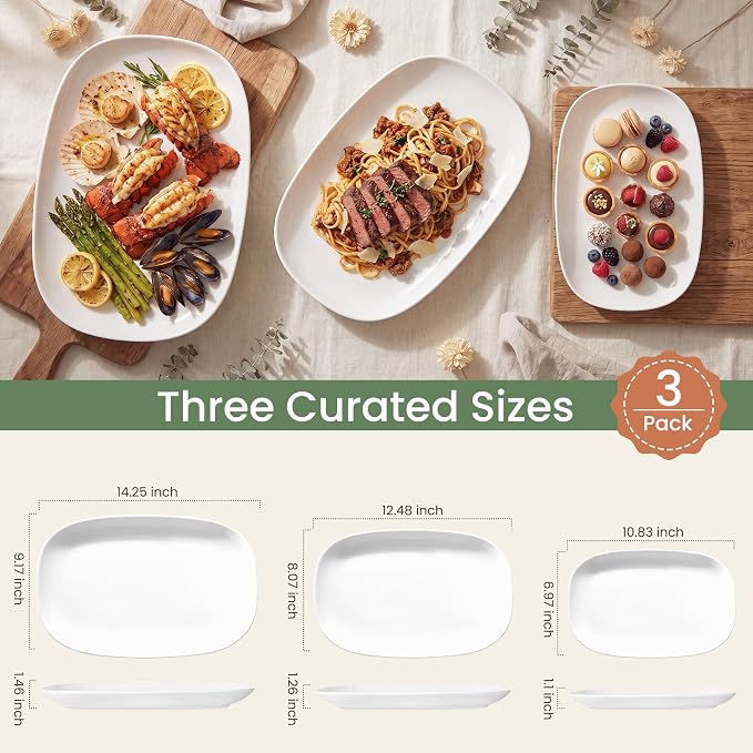 Kassel Ceramic Serving Platter Set White Porcelain Serveware - Image 2