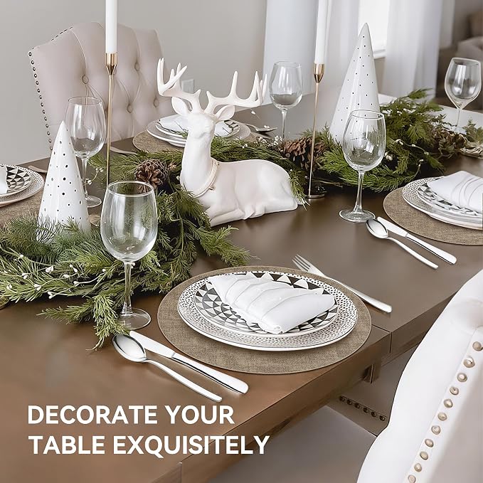 13" Round Placemats Set of 4, Reversible Faux Leather Heat Resistant Table Mats - Image 6