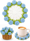Crochet Flower Bouquet Coasters, Cotton Rose Gifts by KQJS