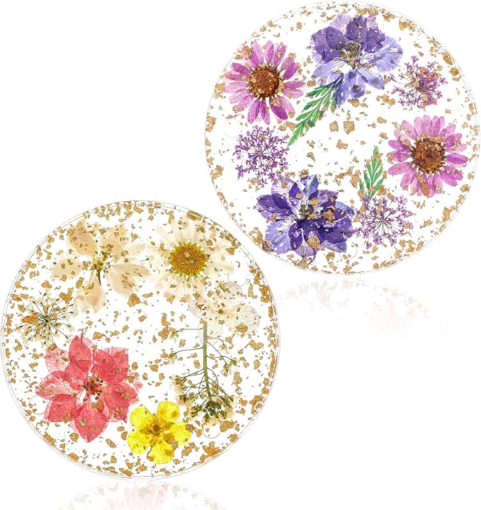 2pcs Dried Flower Drink Coasters, Flower Resin Drink Cup Mat Reusable Floral - Image 8