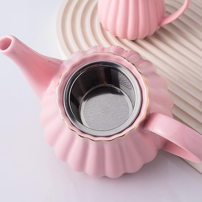 Jusalpha Fine China Pink Coffee Cup/Teacup Set, 7 OZ Cups& Saucer Service - Image 8