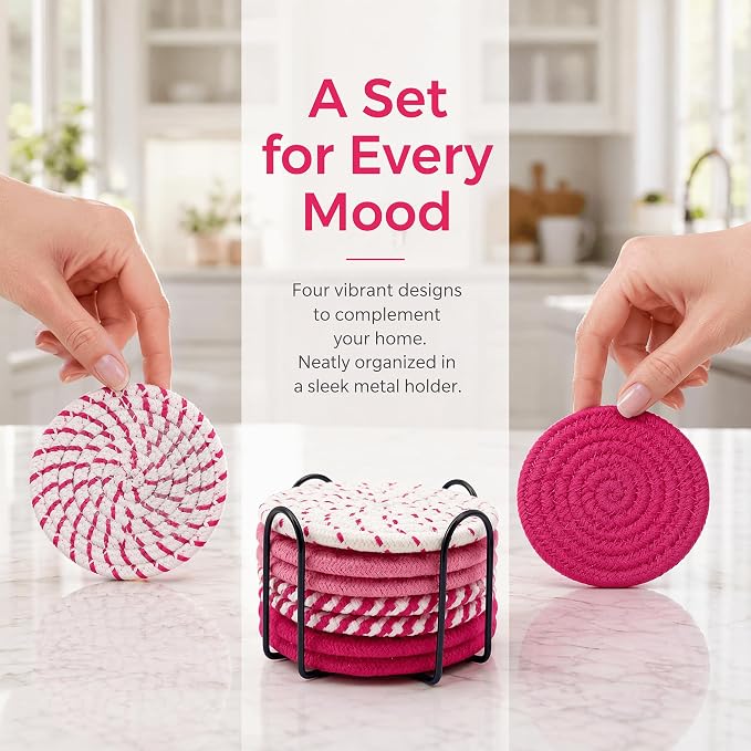 8 Pack Pink Coasters for Desk, Cute Coasters, House Essentials for New - Image 4