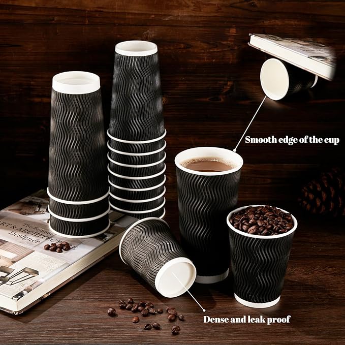 Lamosi 120 Pack 8 oz Disposable Coffee Cups, Insulated Corrugated Paper Cup | - Image 4