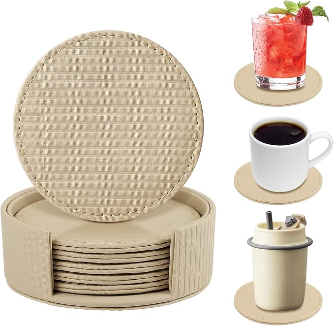 Leather Coasters Set of 6 with Holder, Tabletop Protection, Coffee Table & Bar - Image 6