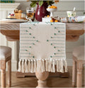 Boho Table Runner 13 x 48 Inch Long Natural Cotton Woven Runner by Caflife