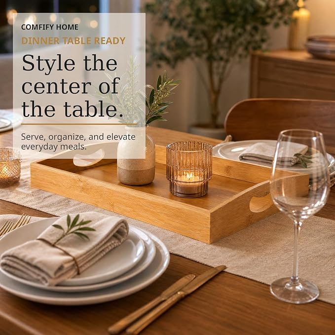 Comfify Bamboo Serving Trays – Set of 3 Ottoman Trays - Image 8