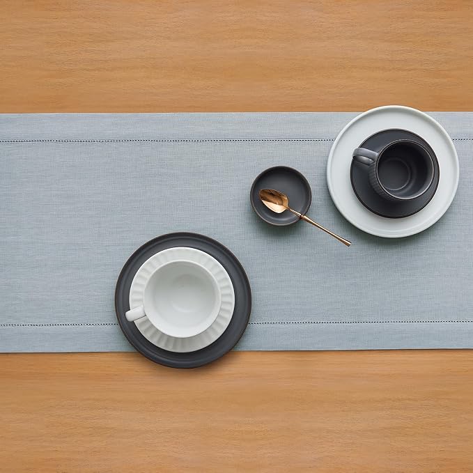 Solino Home 100% Pure Linen Table Runner Dusty Blue Hemstitch, 14 x 120 in | - Image 3
