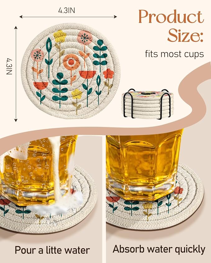 Absorbent Cup Coasters Set of 6 - Image 4