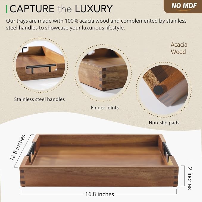 Joy&Grace Acacia Wood Ottoman Tray - Image 3