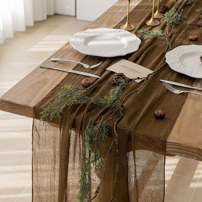 6Pcs Coffee Cheesecloth Table Runner 120 Inches by KEKETOARRANGE
